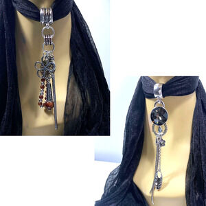 Manual Large 6" Scarf Slider Necklace Pendants Tiger Eye Smokey Quartz Set of 2